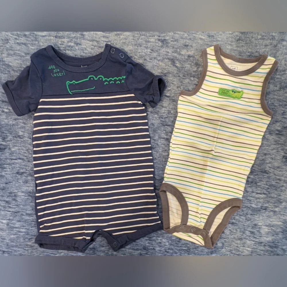 Carter's 9M Striped Kids One Pieces Set - Blue and Green